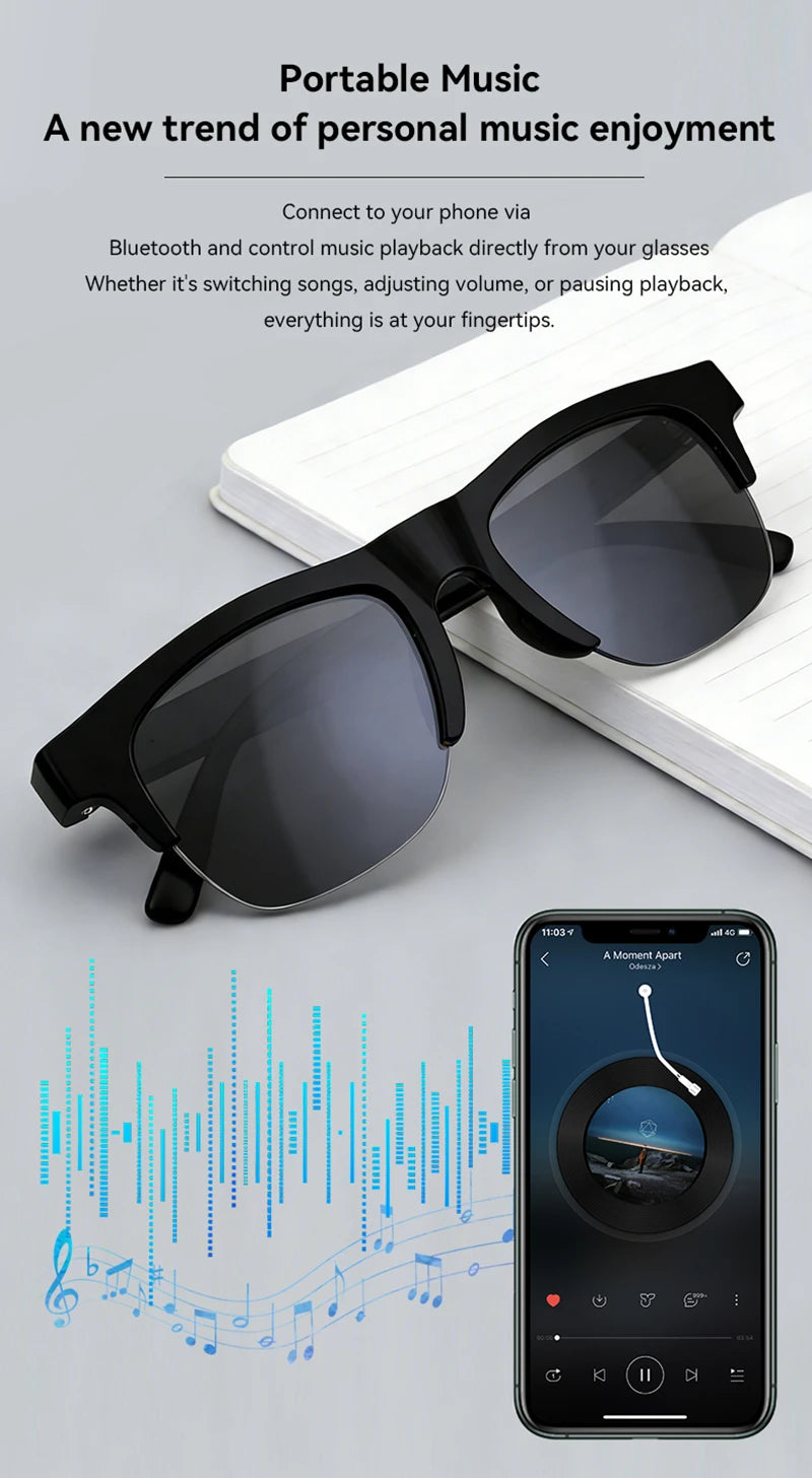 Lenovo Smart Bluetooth Glasses Touch Control Hands-Free Calls Music Remote Camera Voice Assistant for Travel Sports Sunglasses