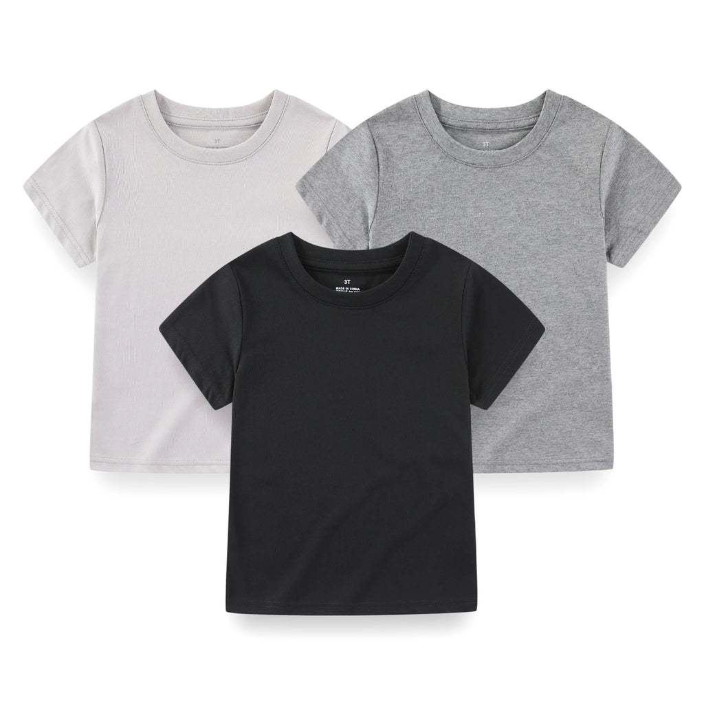 Kiddiezoom Kids' Solid Short Sleeve T-Shirts - 3-Pack Cotton Crew Neck