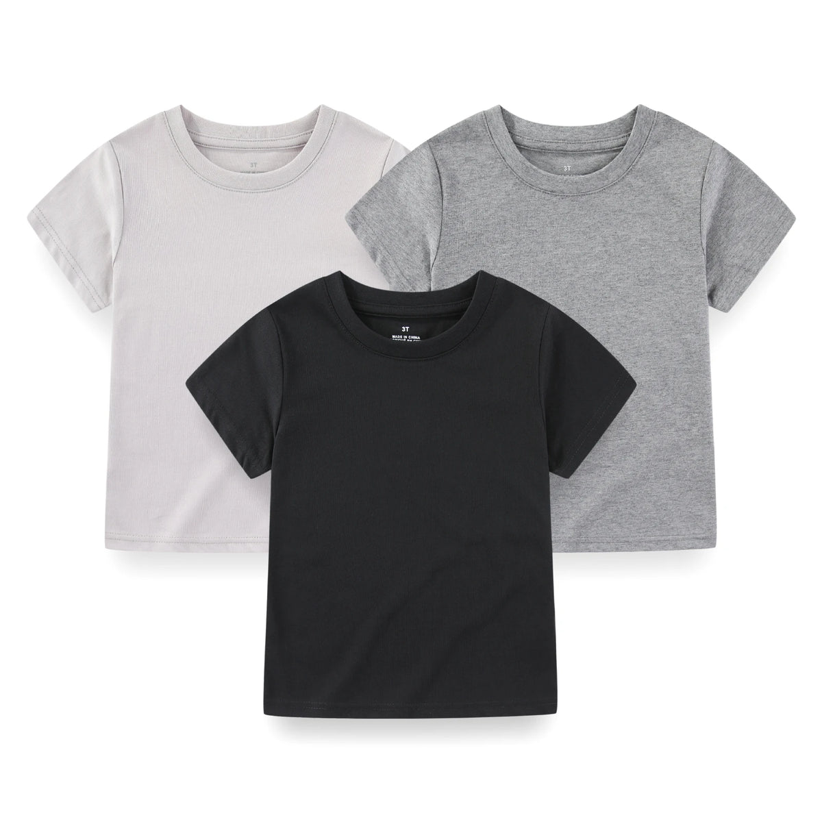 Kiddiezoom Kids' Solid Short Sleeve T-Shirts - 3-Pack Cotton Crew Neck