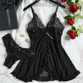 Summer Sexy Lingerie Dress Women'S Lace See Through Nightdress Sleepwear Solid Slim Soft V Neck Full Slip Sleepwear & Dresses