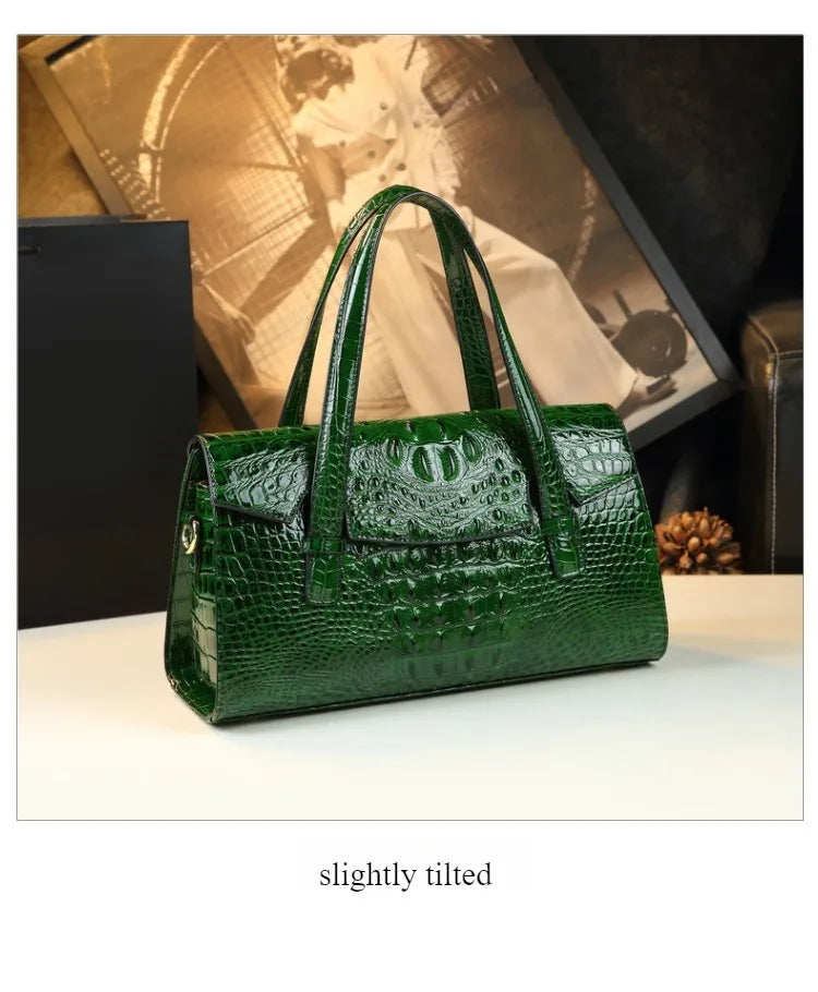 Crocodile Pattern Women's Bag 2026 New Style Messenger Bag Women's High-End Boston Pillow Bag Light Luxury Leather Shoulder Bag