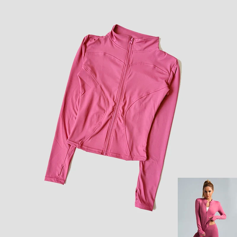 Yoga Tracksuit Women's Standing Collar Long Sleeved Sports Jacket Running Training Gym Fitness Top Windproof Suit