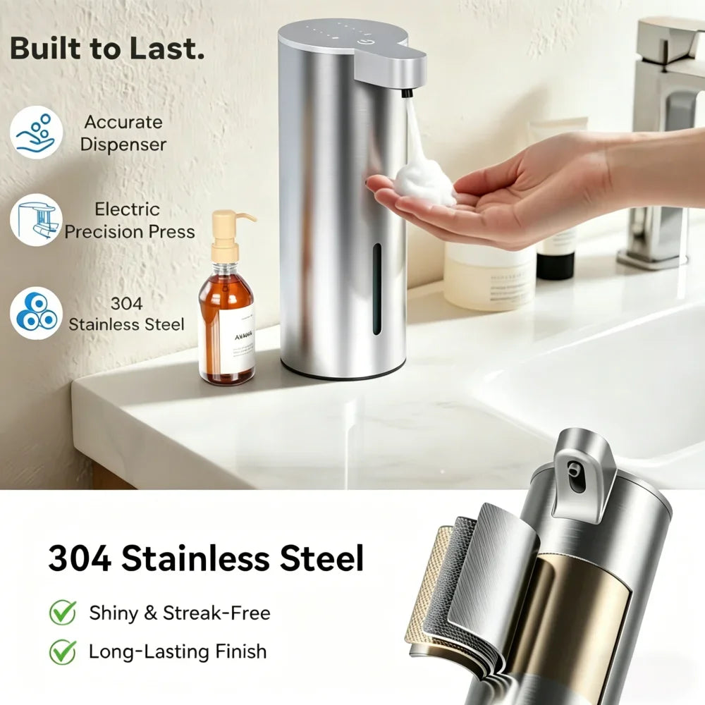Dispensador de jabón de espuma con sensor de acero inoxidable, automático, sin contacto, infrarrojo, de pared o de escritorio para baño en casa