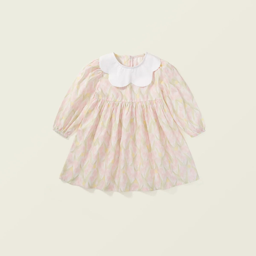 Children Girl Vintage Dress Spring Autumn Lace Turn Down Collar 2-8Y Princess Dress Fragment Flower Long Sleeve Baby Girls Dress