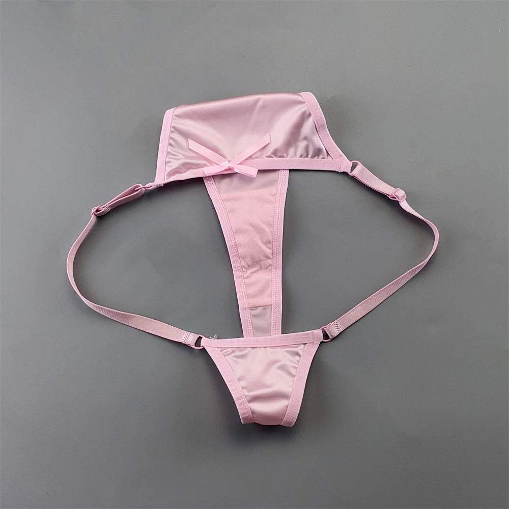 3pcs Sexy Satin Silk Underwear Panties Woman Adjustable Low Waist G Strings Plus Sizes Thong Elastic Waist Culotte Femme