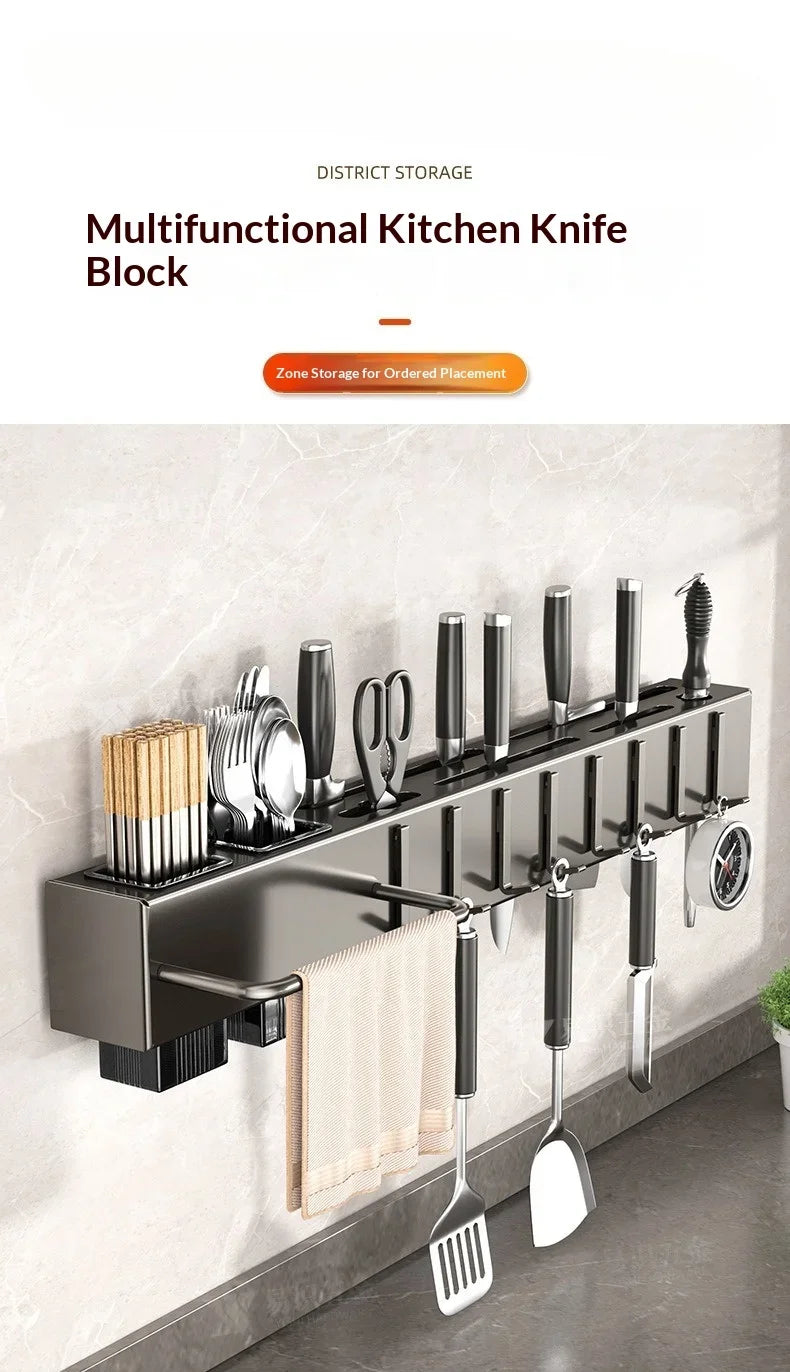 Wall Mounted Kitchen Knife and Chopstick Holder - Stainless Steel
