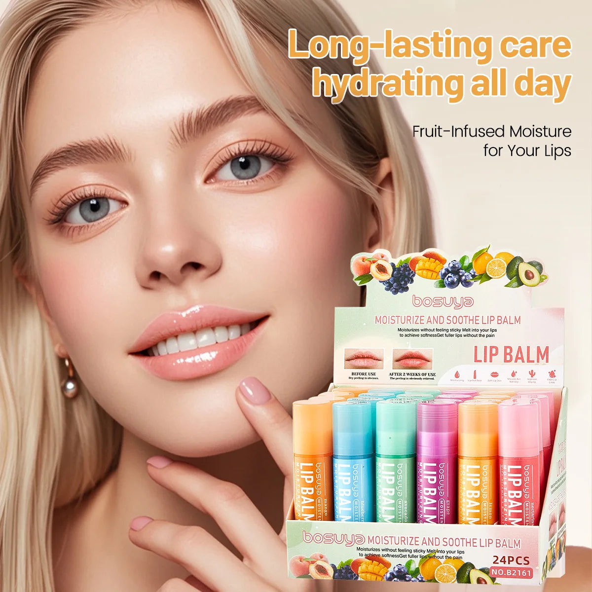 24Pcs Fruit Series Lip Balm Set Honey Grape Avocado Moisturizing Repair Anti-Cracked Non-sticky Lip Balm for Lips Skin Care