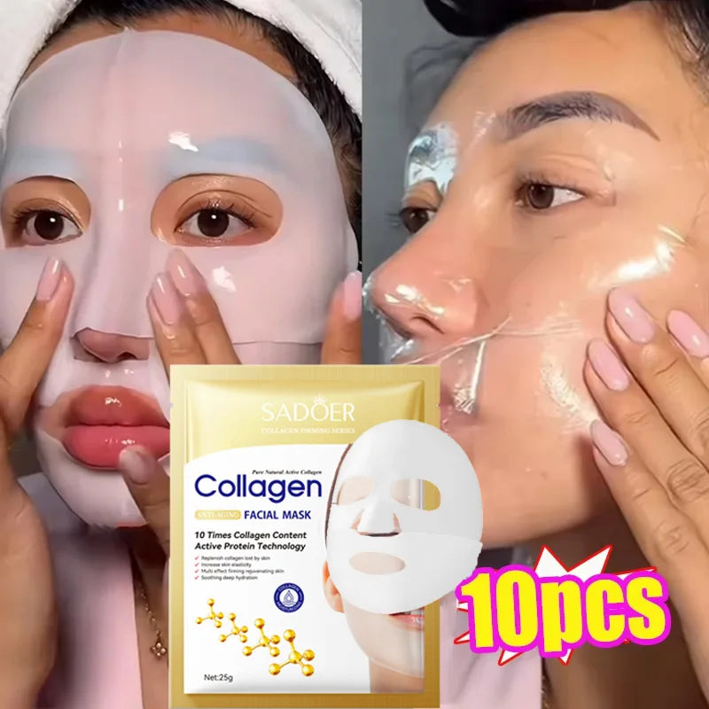 10pcs Korean Collagen Anti Wrinkle Facial Mask  Fade Fine Lines Anti Aging Firm Skin Moisturizing Brightening Skincare Mask