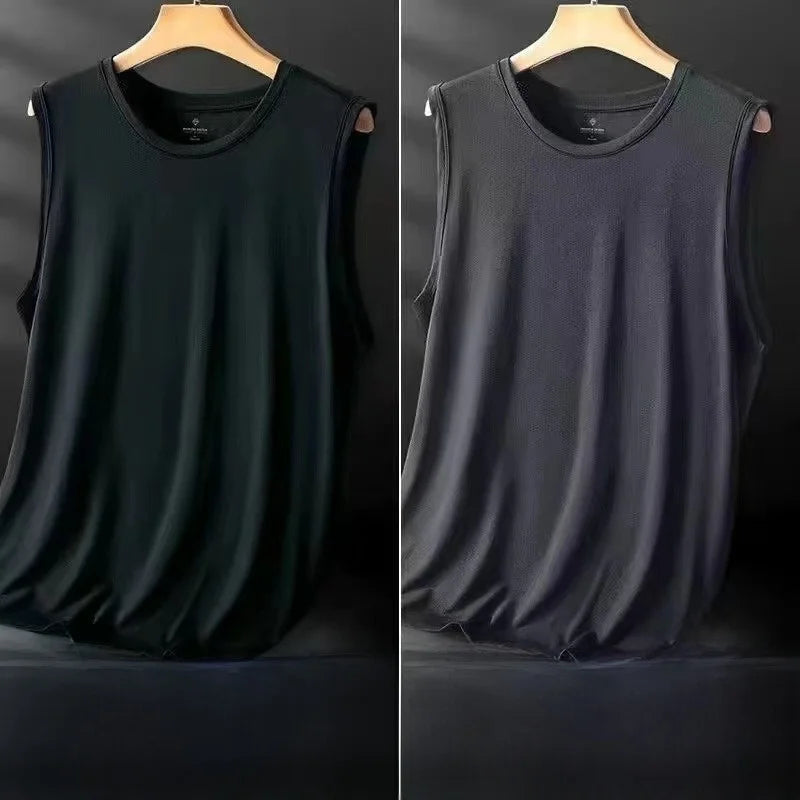 Men's Ice Silk Sleeveless Vest Thin Summer Sport Quick Dry Breathable Mesh Base Shirt Running Hurdles Training Clothes