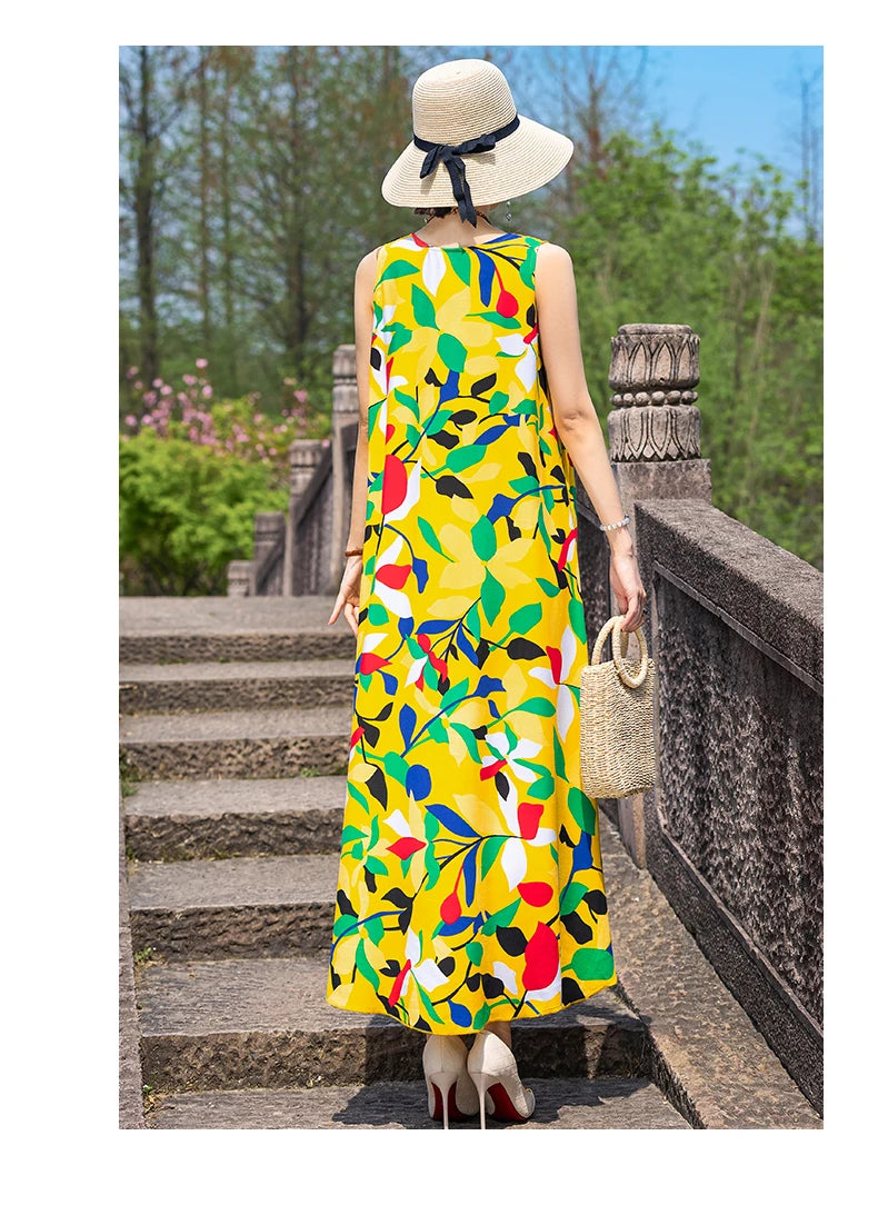 New Women Summer Dresses Vintage Dress FashionRobe Plus Size Sleeveless Femme Casual Print Dresses