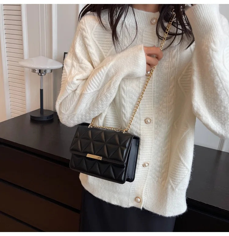 Women Quilted Chain Crossbody Bag Fashion Small Square Shoulder Purse Multi Color Casual Daily Handbag