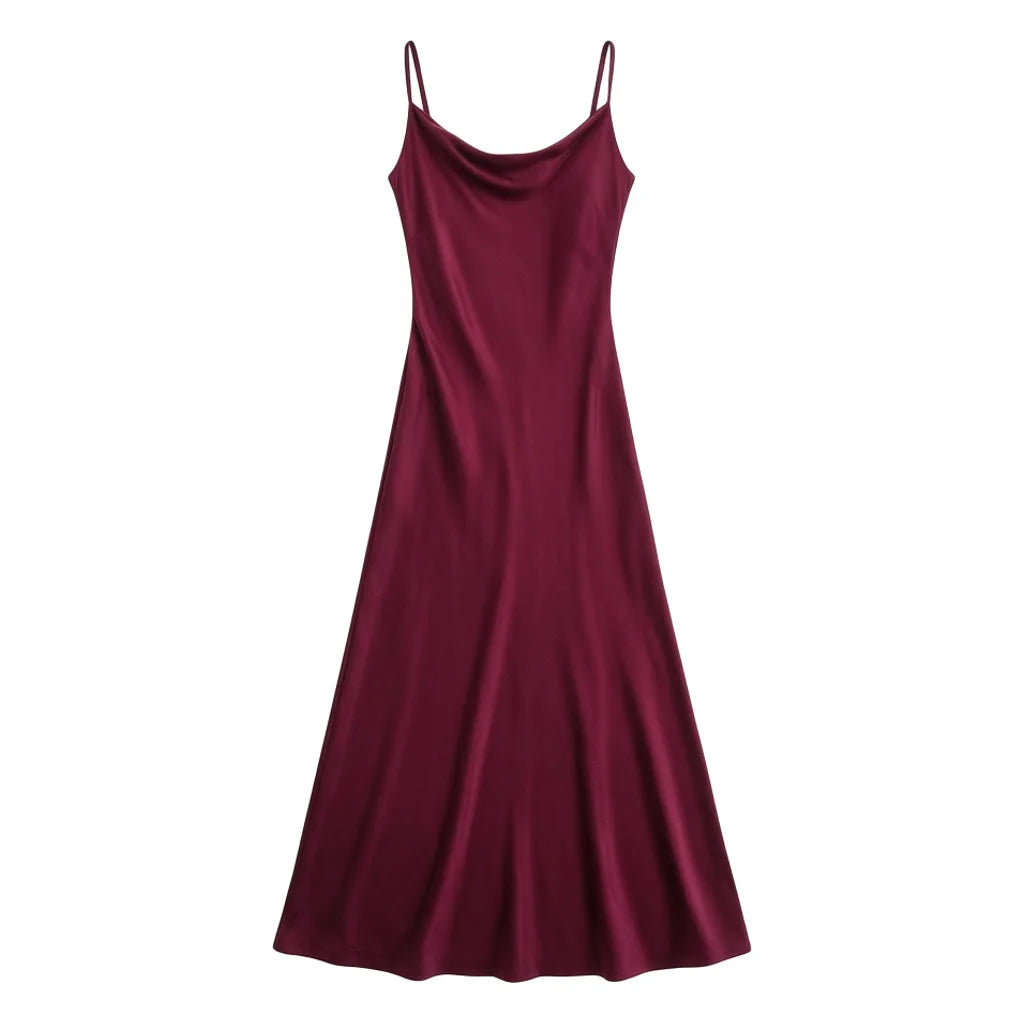 Acetate Satin Long Dress Women's Vacation Gown U-Neck Strapless Luxury Elegant Draped Skirt Three-Dimensional Effect Dyed