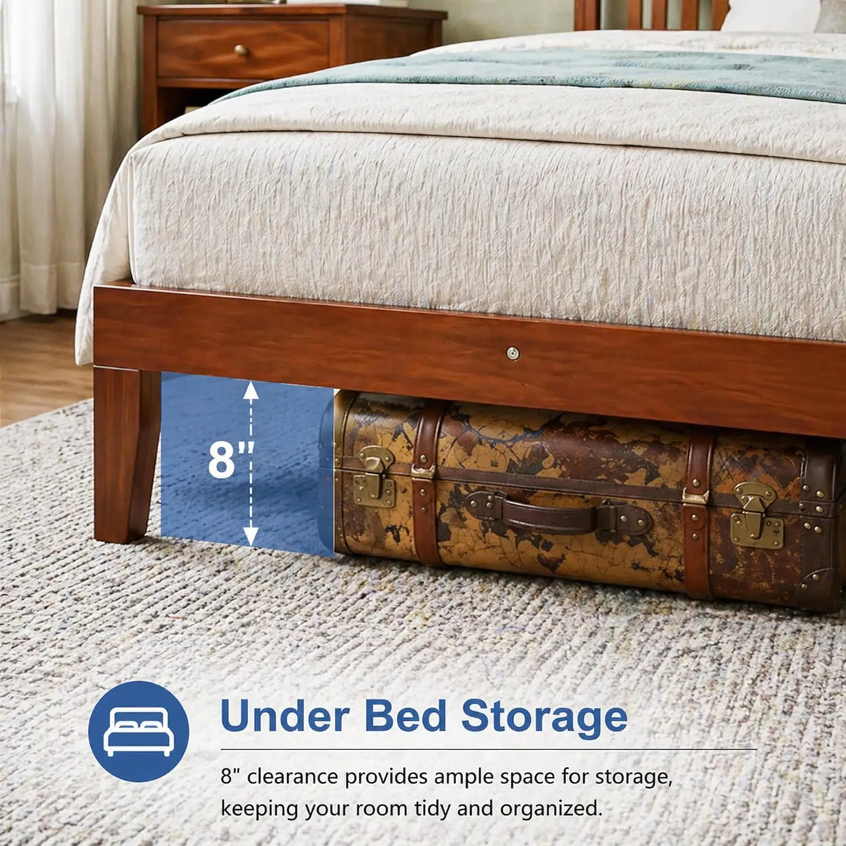 Simple Deluxe Queen Size Platform Bed Frame with Headboard, Sturdy Solid Wood Foundation with Wood Slat Support, No Box Spring N
