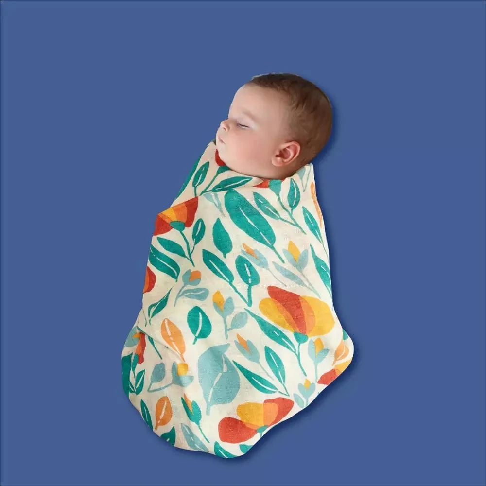 Elinfant Cute Soft Print Baby Towel Wrap 120x110cm Bamboo Cotton Baby Muslin Swaddle Blanket