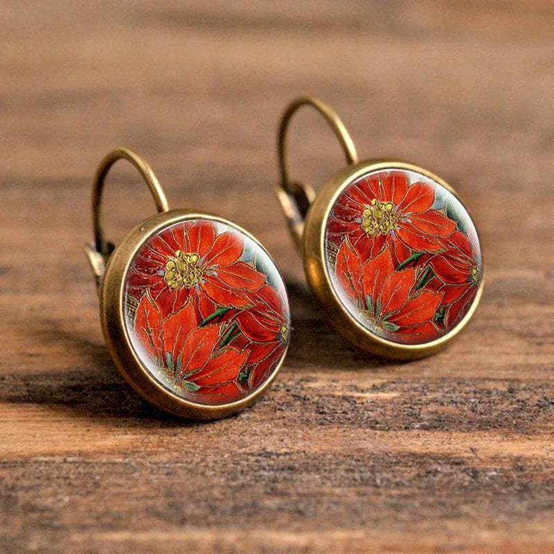 Hot Selling Pop Jewelry Dome Glass Alloy Earrings Flower Painting Noble Fashion