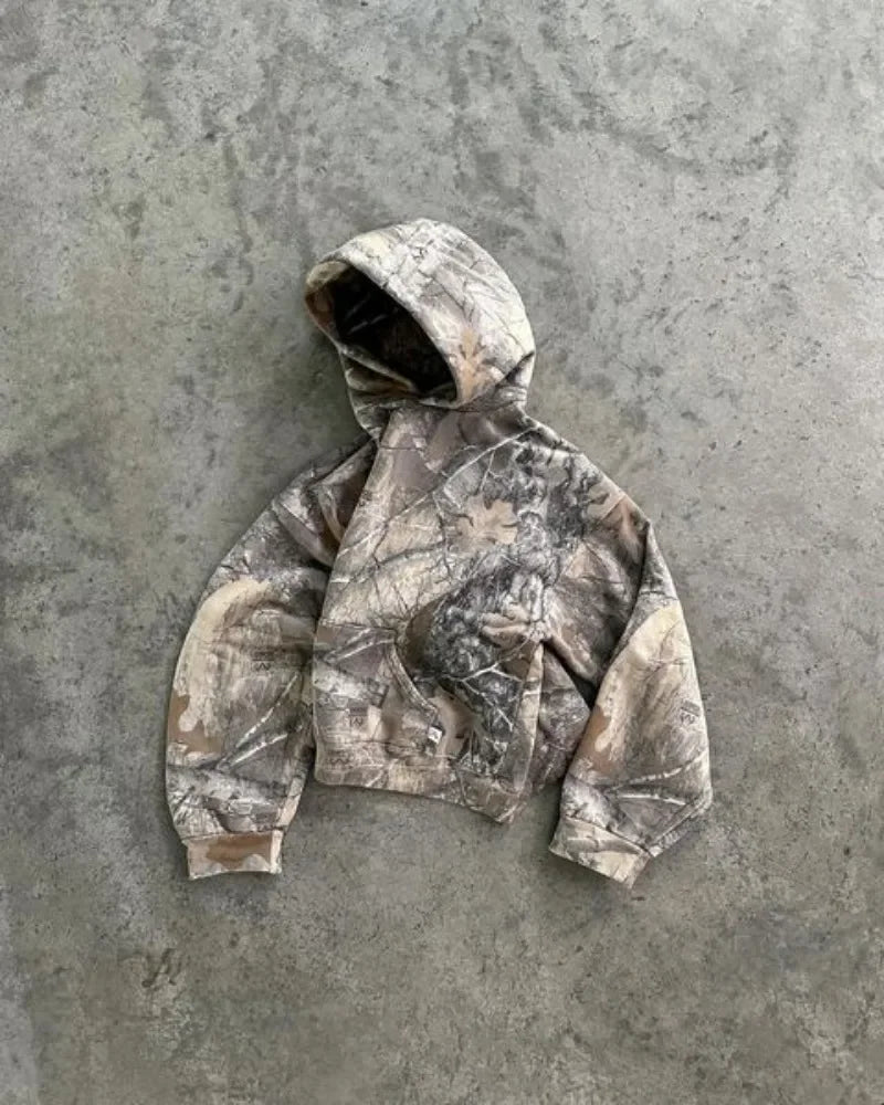 New High Street Y2K Retro Hoodie Men Printed Camouflage Pattern Pullover Hip Hop Oversized Camo Hoodies Sweatshirts Streetwear