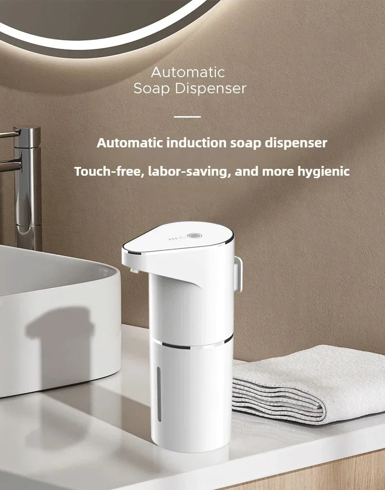 2026 Nuevos dispensadores automáticos de jabón en espuma para baño, máquina inteligente de lavado de manos con carga USB, material ABS blanco de alta calidad