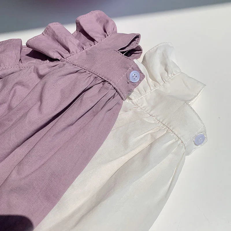 MILANCEL Girls Dresses 2024 Summer Little Fresh Kid's Flare Sleeve A-line Dress Simple Square Collar T-shirt Dress 2-7 Y
