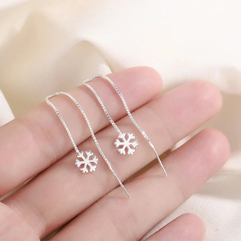 Rose Gold Threader Drop Earrings for Women Long Hanging Zircon Crystal Piercing Jewelry