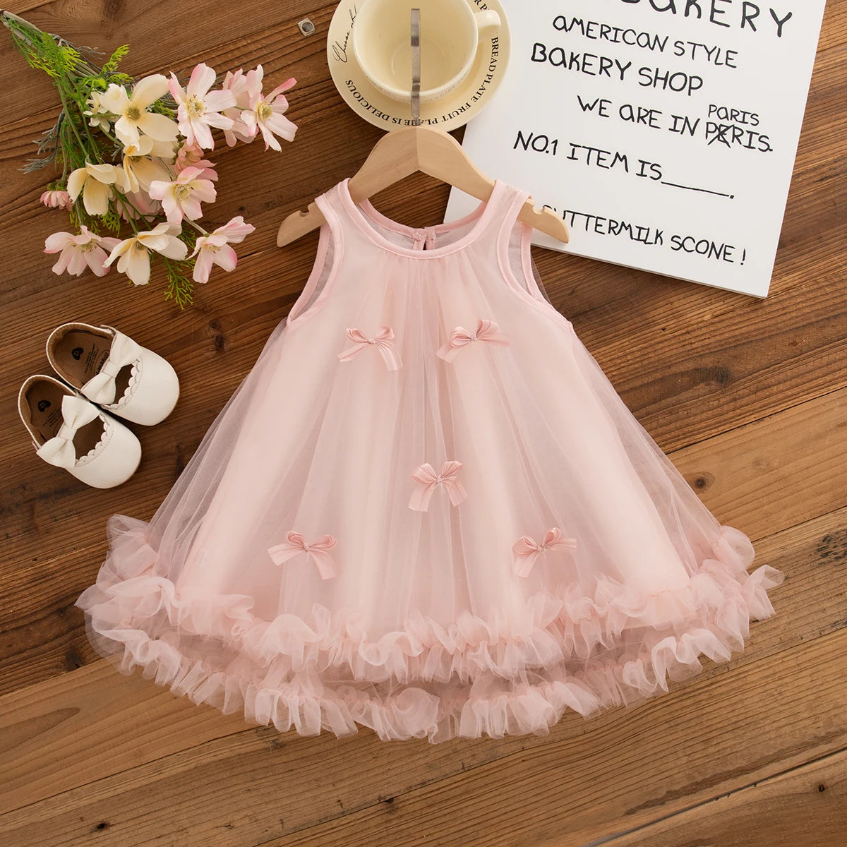 Princess Style Bow Chiffon Baby Girl Dress, Summer New Children'S Sleeveless Clothes For Birthday Parties (9 Months -4 Years)