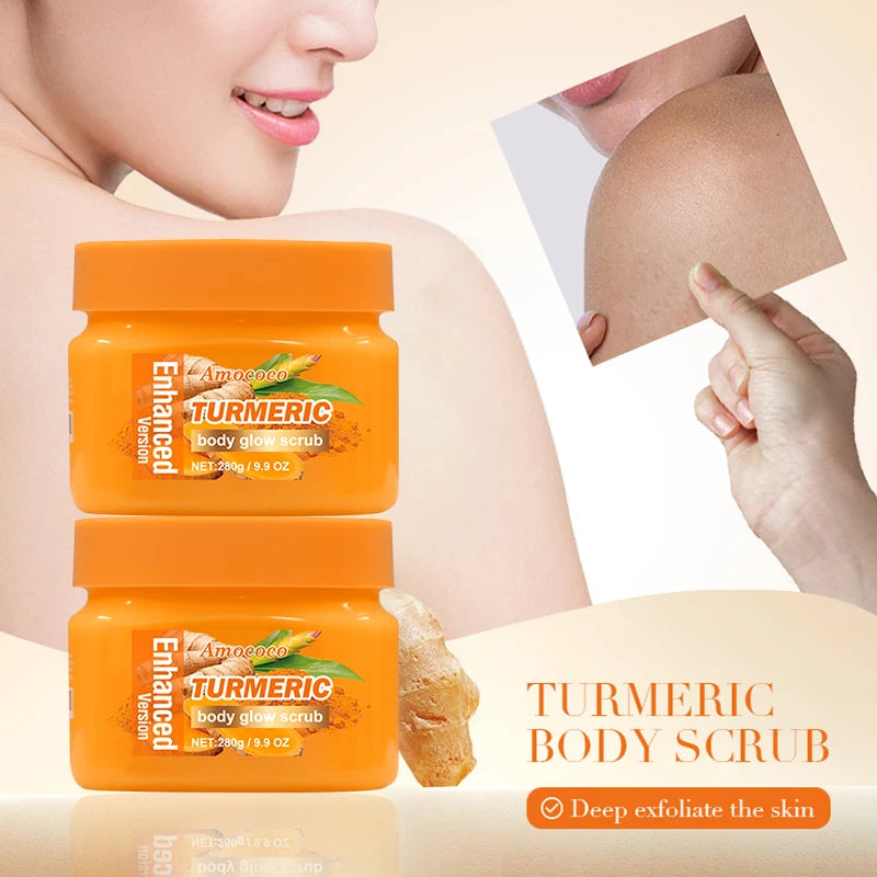 Amococo 2Pcs Turmeric Body Scrub Exfoliating Dead Skin Remover 280g Deep Cleansing Nourishing Smooth Skin