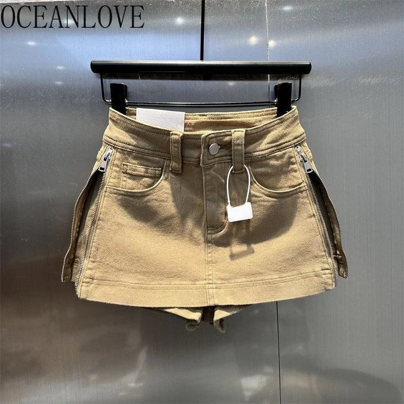 Y2k Denim Skirt Women American Retro Solid Zipper Spring Summer Mini Skirt Fashion High Waist Hot Sexy Slim Faldas Mujer