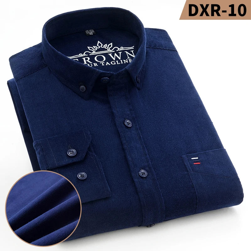 Corduroy Shirt For Men 100 Percent Cotton Long Sleeve Regular Fit Office Ready With Pocket Premium Casual