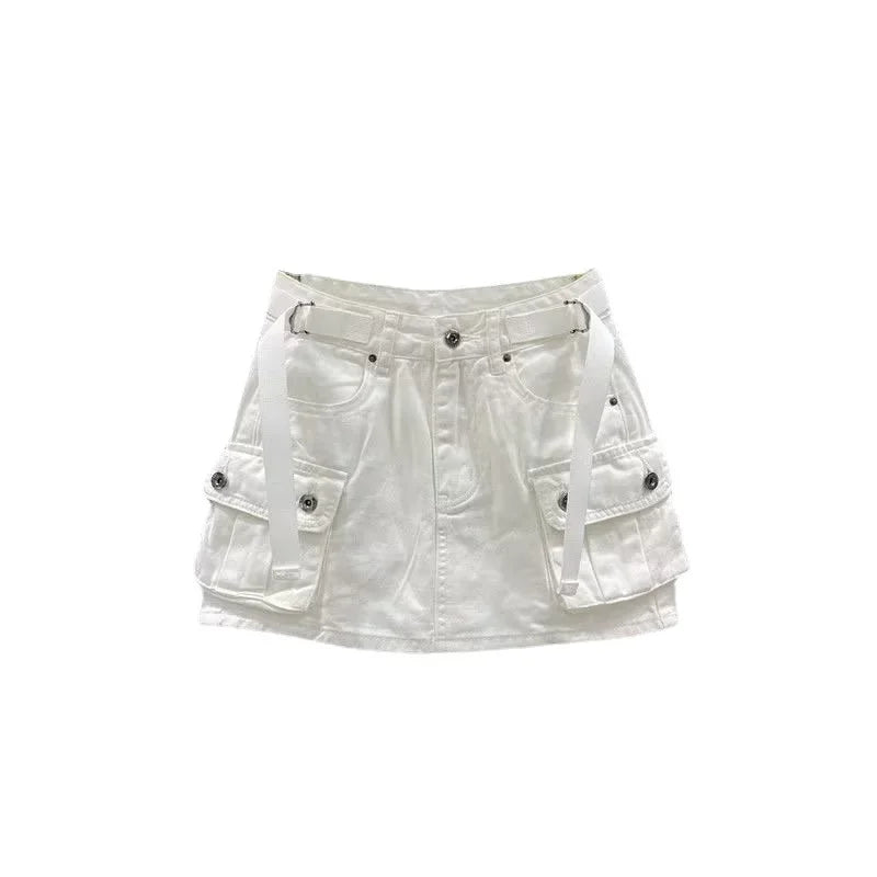 High-Waisted Mini Dress Denim Skirt Women's Summer Workwear A- Line Bodycon Skirt Trendy Semi-Pants Skirt