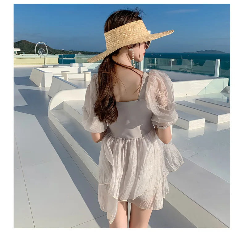 Parent-child Swimsuit Cute Puffed Sleeve Princess Dress One-piece Dress Style Parent-child Swimsuit