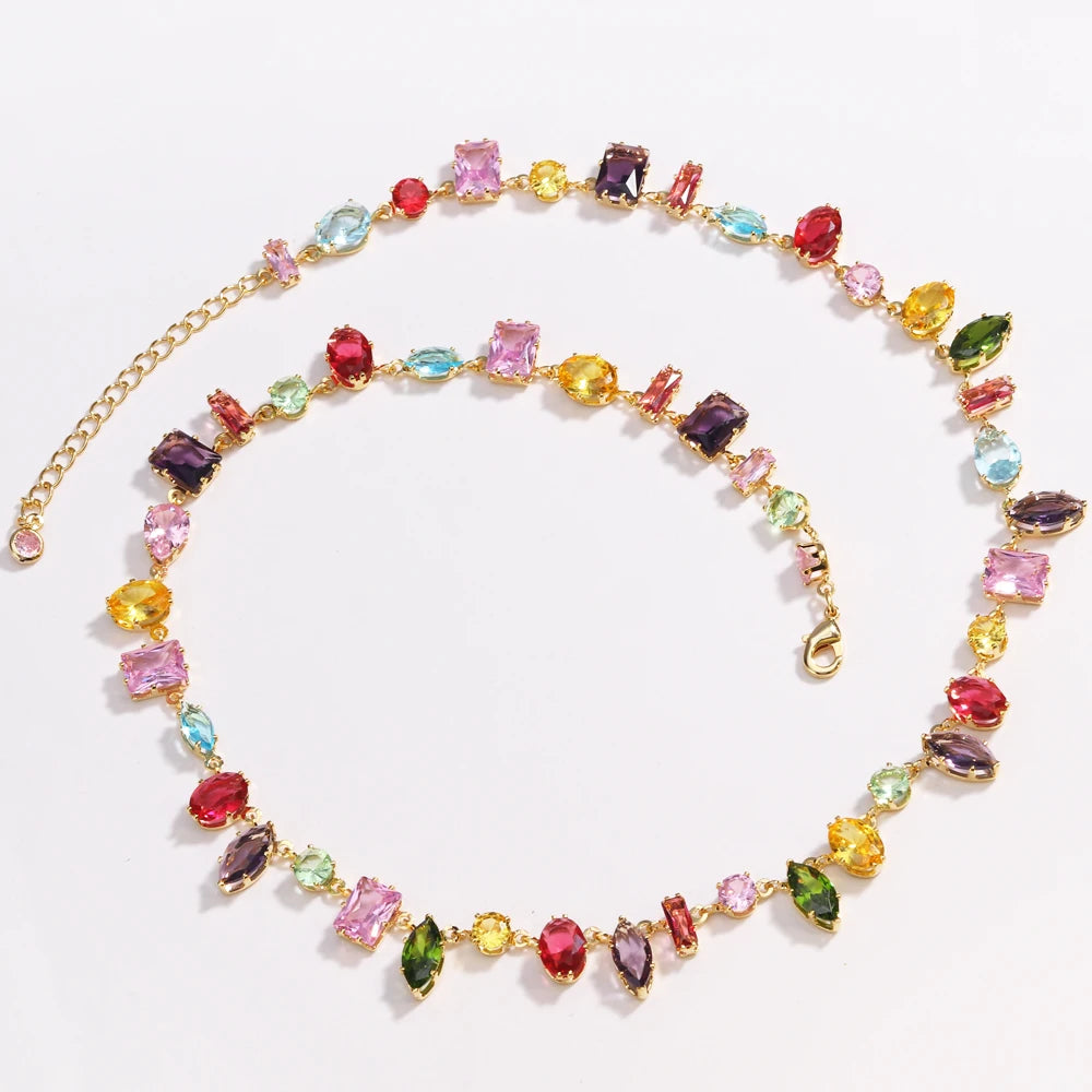 Brand 18K Gold Plated Colorful Crystal Zircon Necklace For Women Luxury Jewelry Accessories