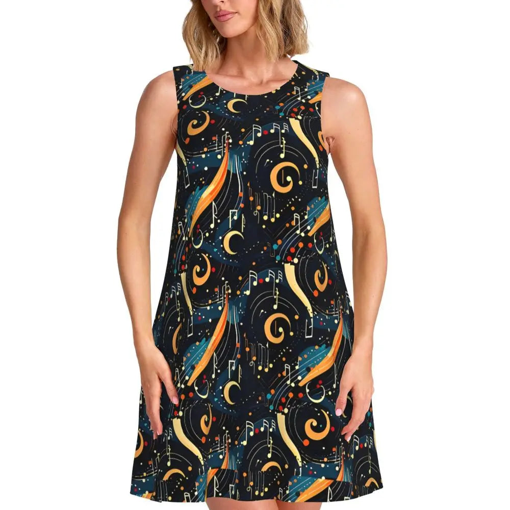 Music Note Colour Style Dress Boho Dresses Spring Aesthetic Oversized Tank Dress New Arrival Female Printed Vestido