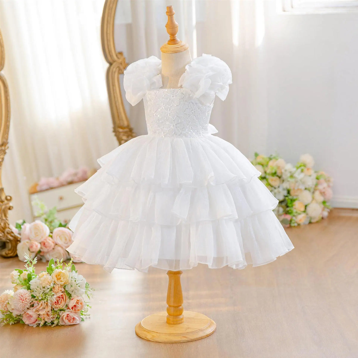 HETISO Baby Girls Summer New Version Layered Dresses Children's One Year Princess Sequined Pink Wedding Party Ball Gown 1-5Y