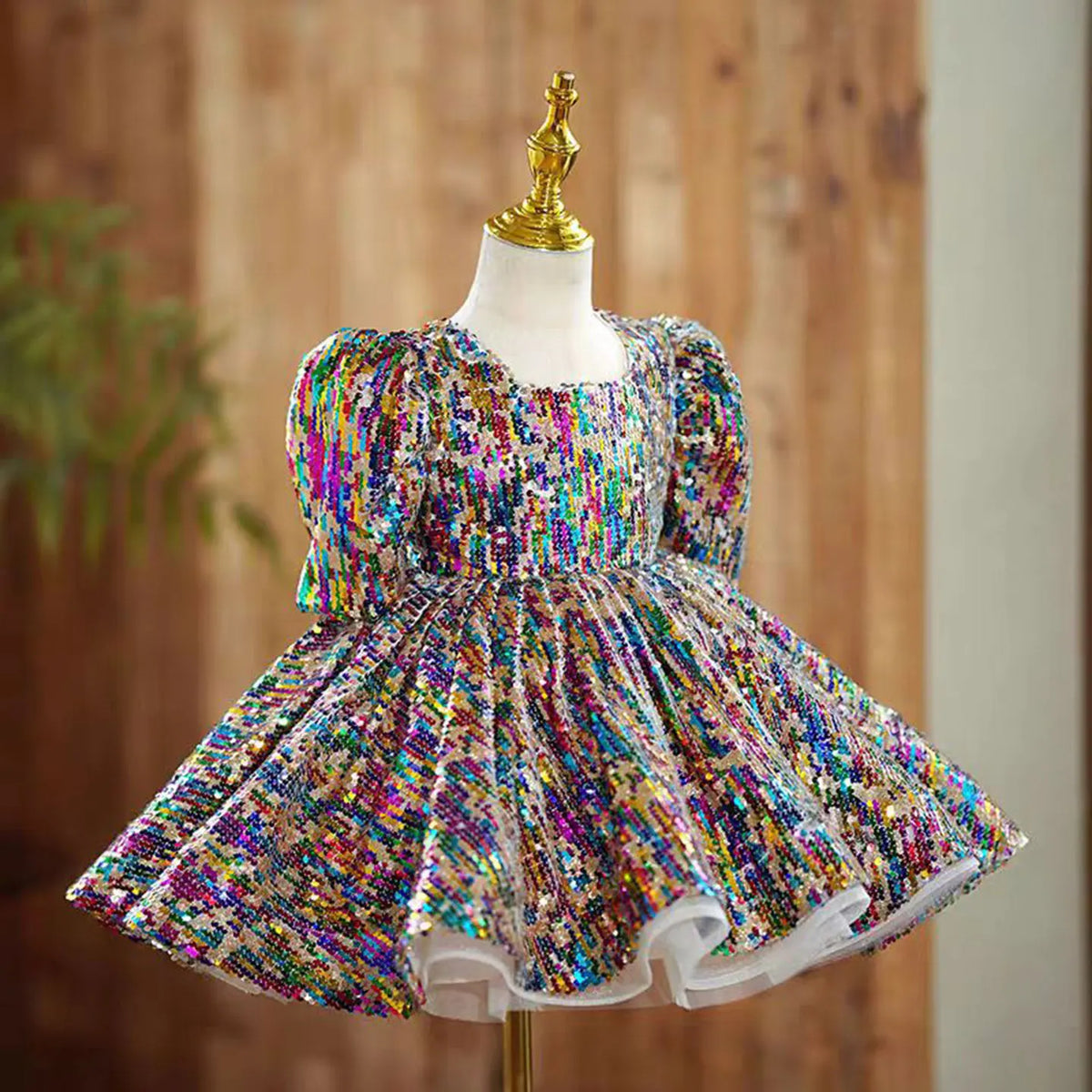 Dreamy Vow J781 Colorful Square Collar Sequined Flower Girl Dress With headdress Half Sleeve Wedding Birthday Holiday Party Gown