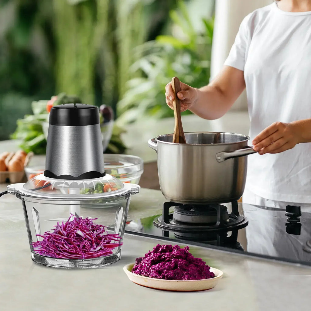 2L Electric Meat Grinder Food Chopper Stainless-Steel Blades Small Food Processor Removable Dicer 2 Speeds Meat Mincer