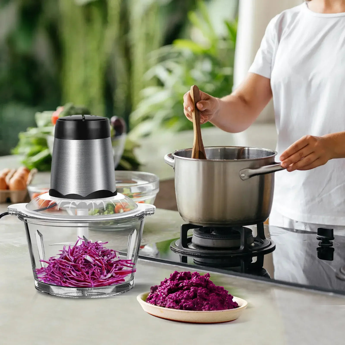 2L Electric Meat Grinder Food Chopper Stainless-Steel Blades Small Food Processor Removable Dicer 2 Speeds Meat Mincer