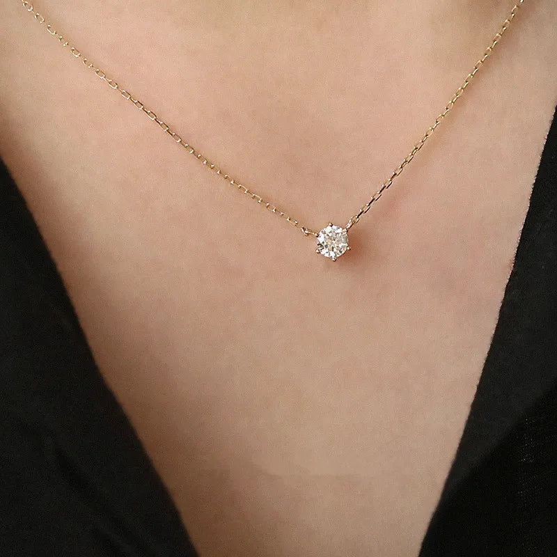 925 Sterling Silver 14K Gold Plated Necklace Versatile Single Sparkling Zircon Clavicle Chain For Women'S Wedding Jewelry