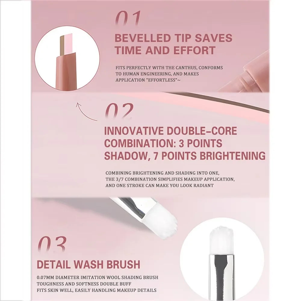 2 in 1 Bicolor Lying Silkworms Pencil Nude Pink Under-Eye Matte Highlighting Shadow Pencil Eyeshadow Brightening Makeup Pencil