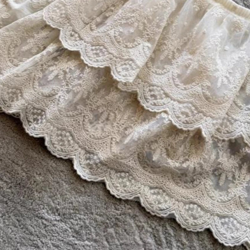 Korean Lace Embroidery Flower Skirt 2026 Faldas Mujer De Moda Elastic Waist Mini Summer Jupe Fashion Sweet Y2k Vintage Skirts