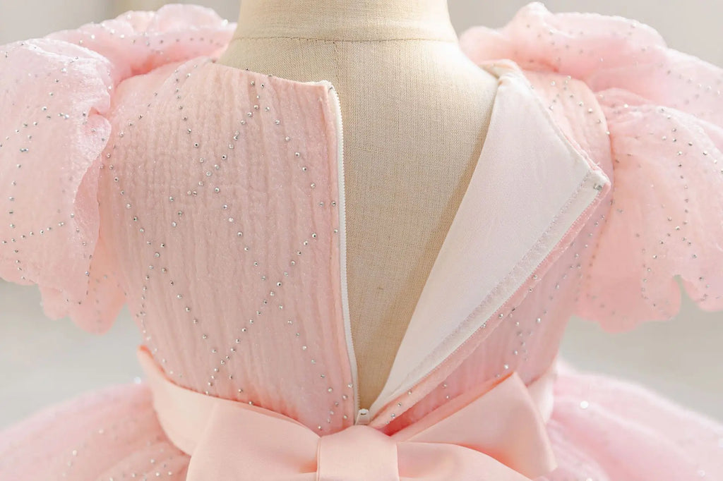 HETISO Flower Girls Princess Dress Beaded Kids Ball Gown for Wedding Child Birthday Party Custom 1-4 Years