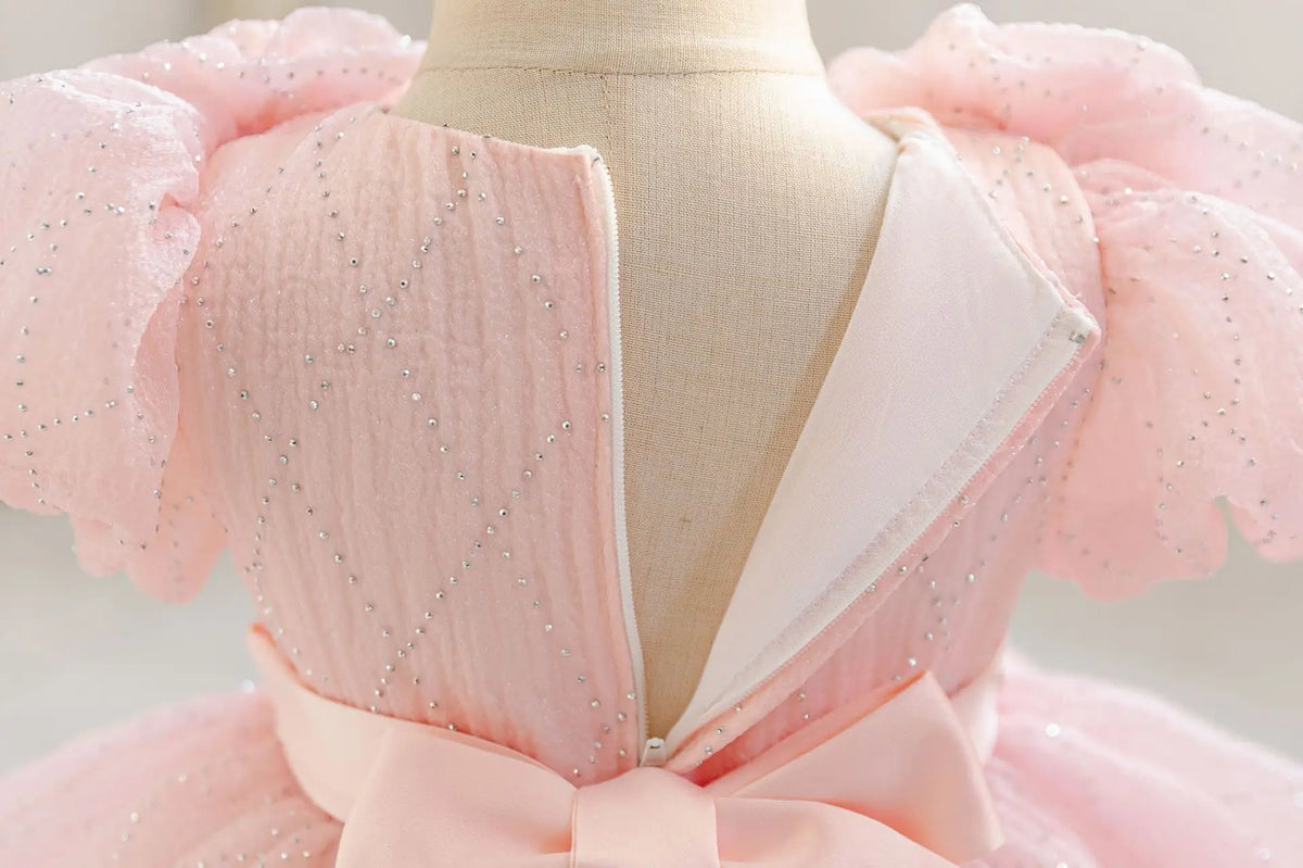 HETISO Flower Girls Princess Dress Beaded Kids Ball Gown for Wedding Child Birthday Party Custom 1-4 Years