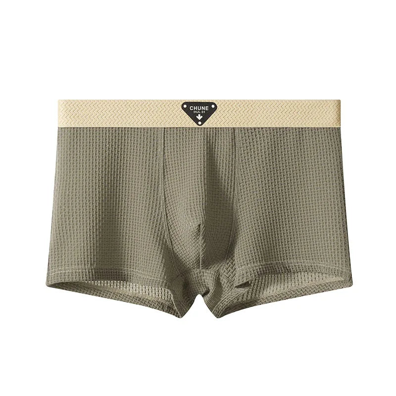 Summer Boxers Men'S Underwear Smooth Ice Silk Plaid Solid Panties Large Size Soft Breathable U Crotch High Elastic Underpants