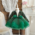 HETISO Girls Party Dresses Long Sleeve V-Neck Kid's Children Elegant Dress for Girl Sequined Tutu Wedding Ball Gowns 4 6 8 10Y