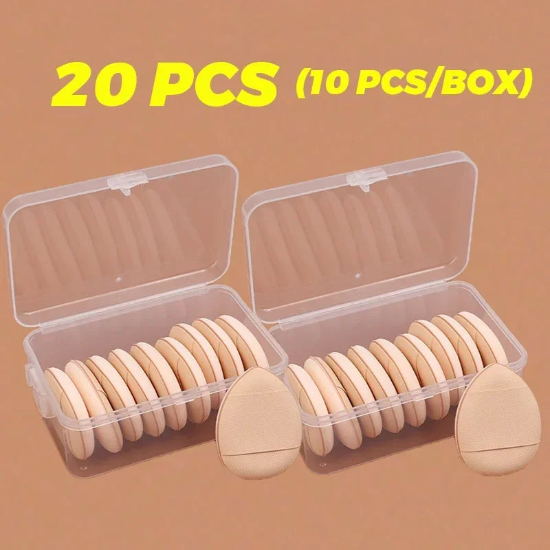 50Pcs Mini Finger Cosmetic Puff Set with Box Water Droplet Shape Air Cushion Detail Makeup Puffs Concealer Foundation Applicator