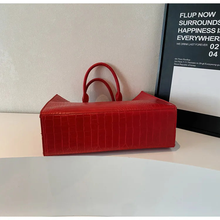 Spring 2025 Large Capacity Fashionable Handbag Casual Commuting Trendy Crocodile Pattern Tote Bag Street Style PU Material
