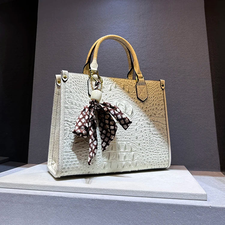 Real Leather Alligator Print Women 2025 New Large Capacity Tote Handbag Crossbody Bags for Women Сумка Женская