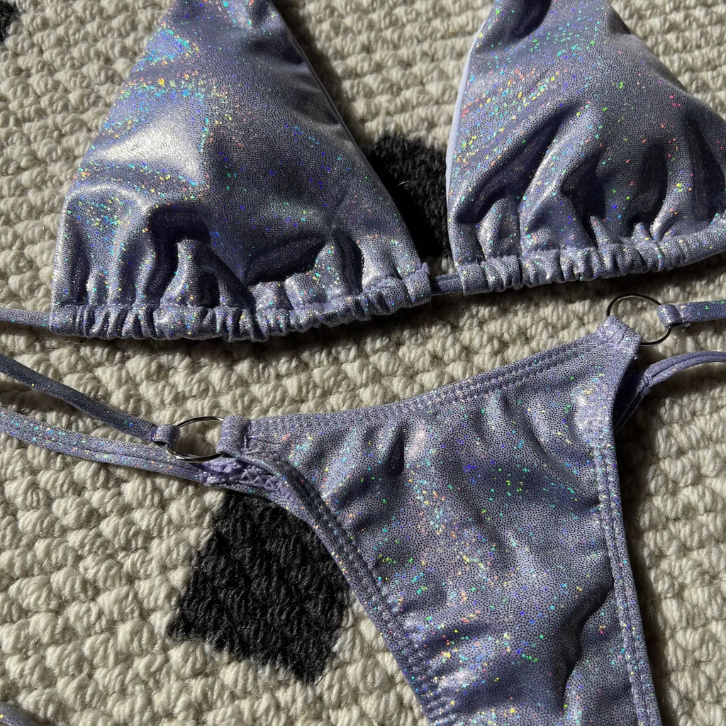 7 Colors Glitter Sparkling High Cut Halter Bikini Female Swimsuit Women Swimwear Two-pieces Bikini set Bather Bathing Suit Swim