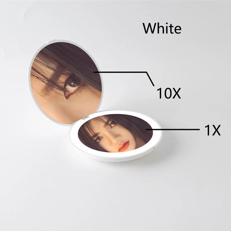 2-Face Portable LED Makeup Mirror, 2X/10X Magnifying, Foldable