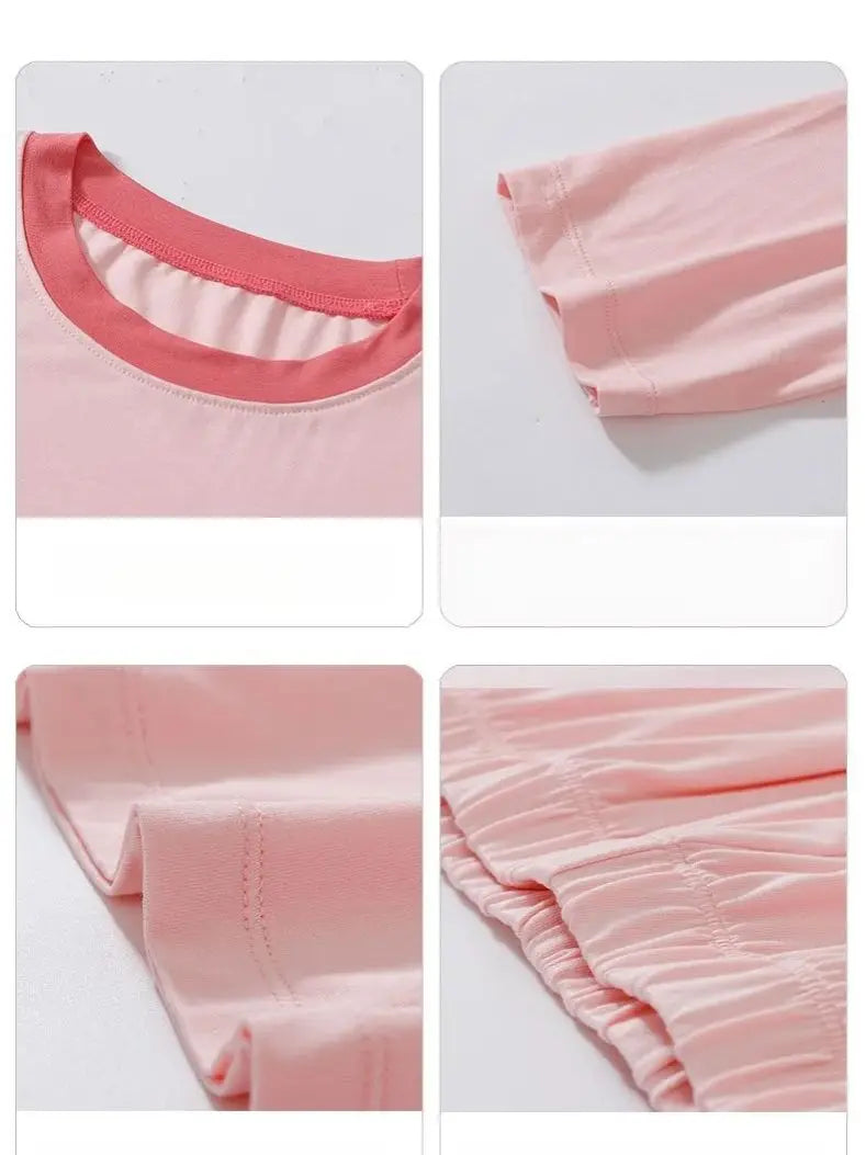 2026 Summer Thin Children Pajamas Contrast Color Soft Cooling Pajamas for Girls 10A Antibacterial Boys Sleepwear