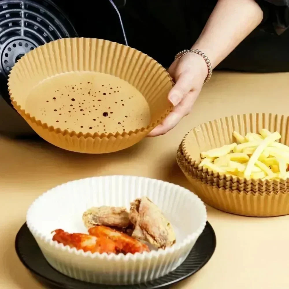 50/30 Piezas Accesorios de Cocina Papel para Freidora de Aire Utensilios de Cocina Desechables Cuadrados Redondos Moldes para Repostería Bandeja para BBQ Almohadilla Antiadherente
