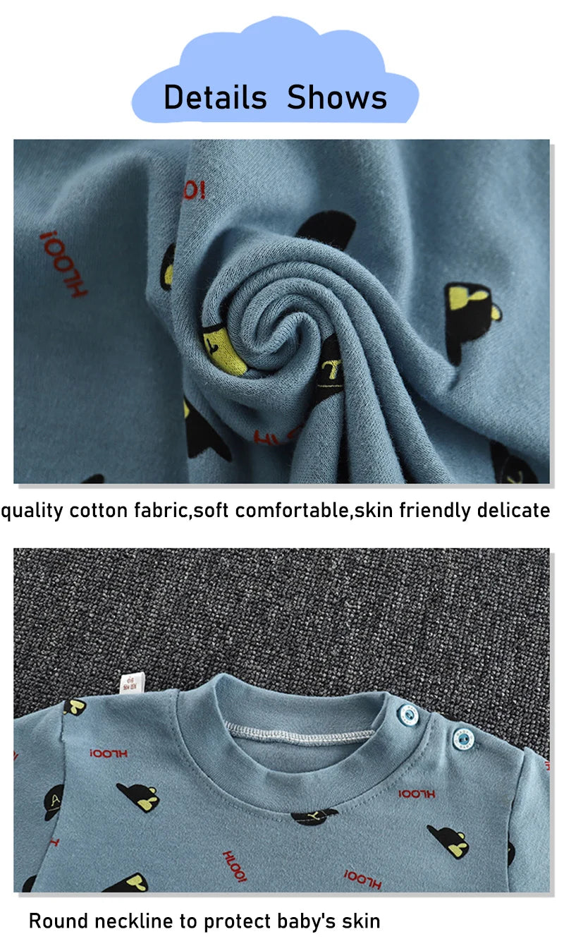Spring Autumn Children Pajamas Set High Waist Cotton Kids Long Johns Sets Boys Girls Cotton Underwear Set for 1-6 Years Old